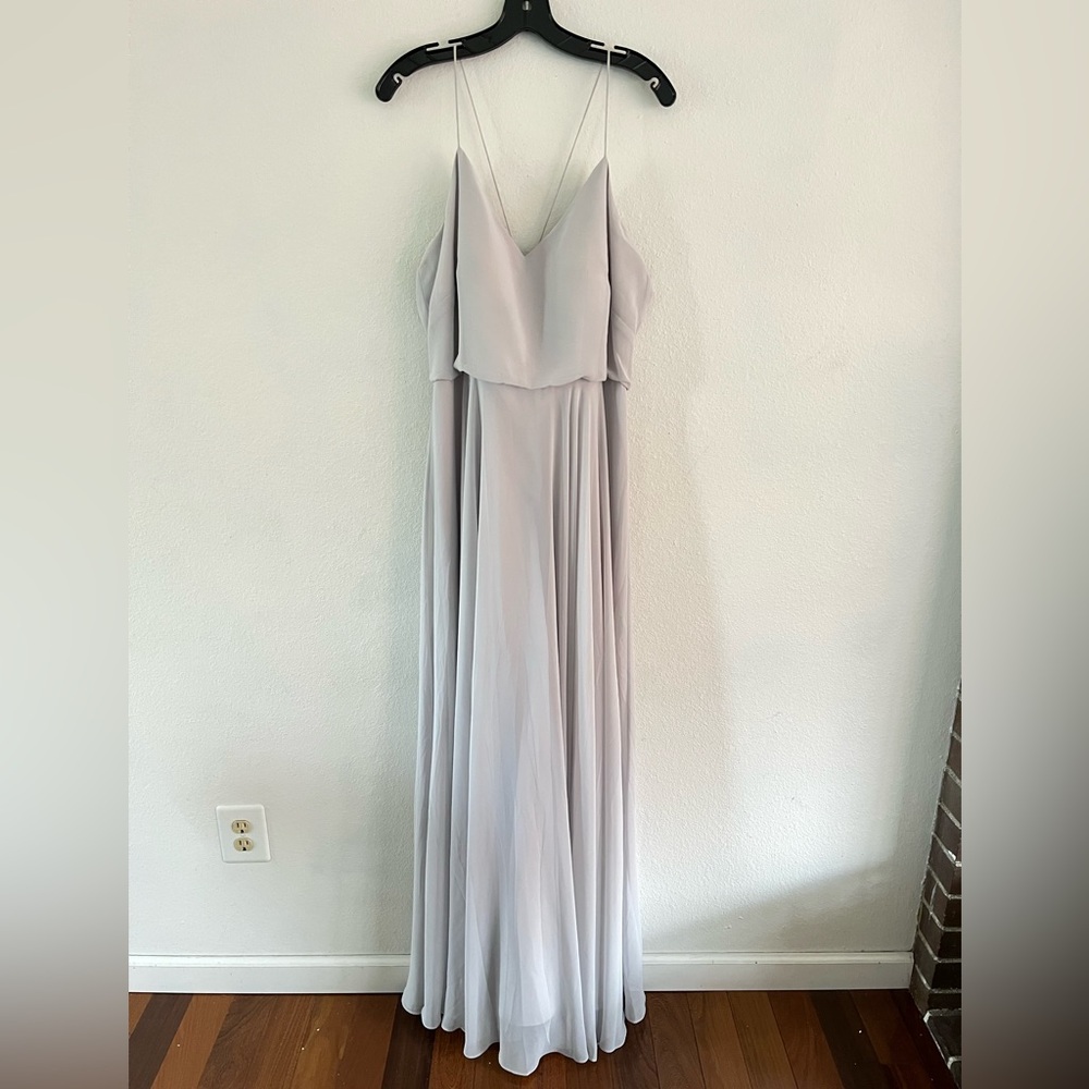 Jenny Yoo Light Gray Maxi Formal Dress- HOLE